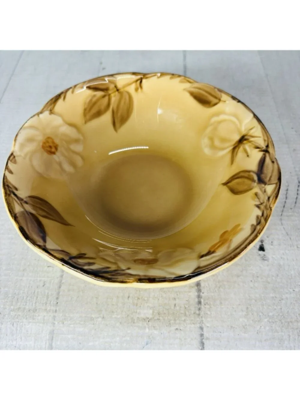 Franciscan CAFE ROYAL Embossed Flower Brown Leave Earthenware Cereal Bowls Set 5